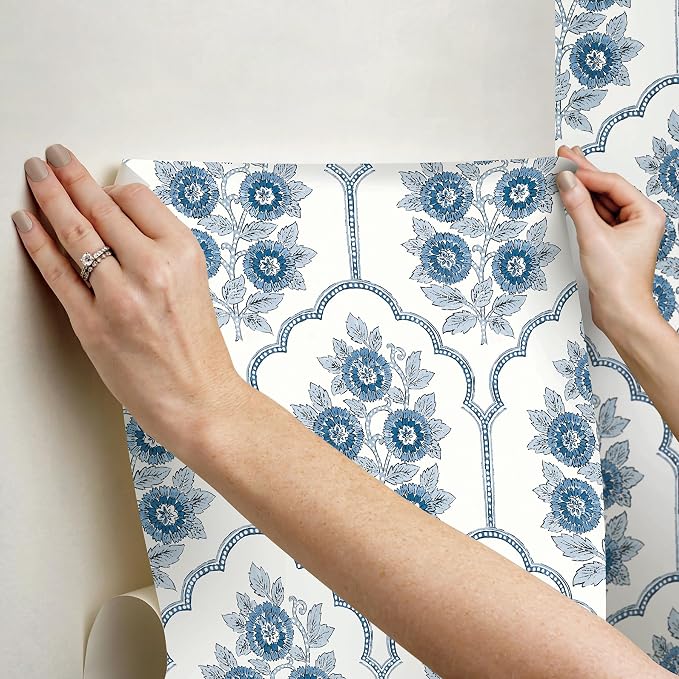 NuWallpaper x Society Social Floral Bazaar Delft Blue Peel and Stick Wallpaper - Image 6