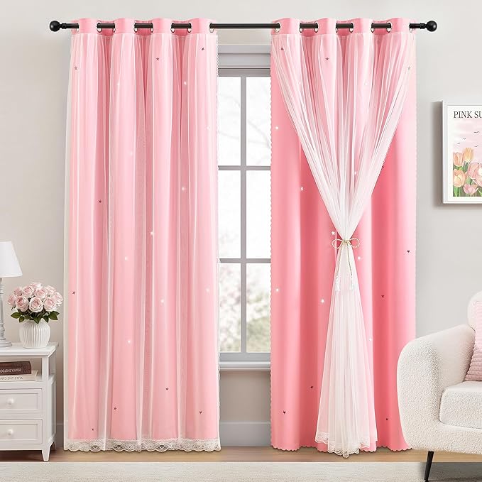 XiDi Pink Curtains for Bedroom Decor, Baby Pink Kids Blackout Curtains for by Addsomecolortolife