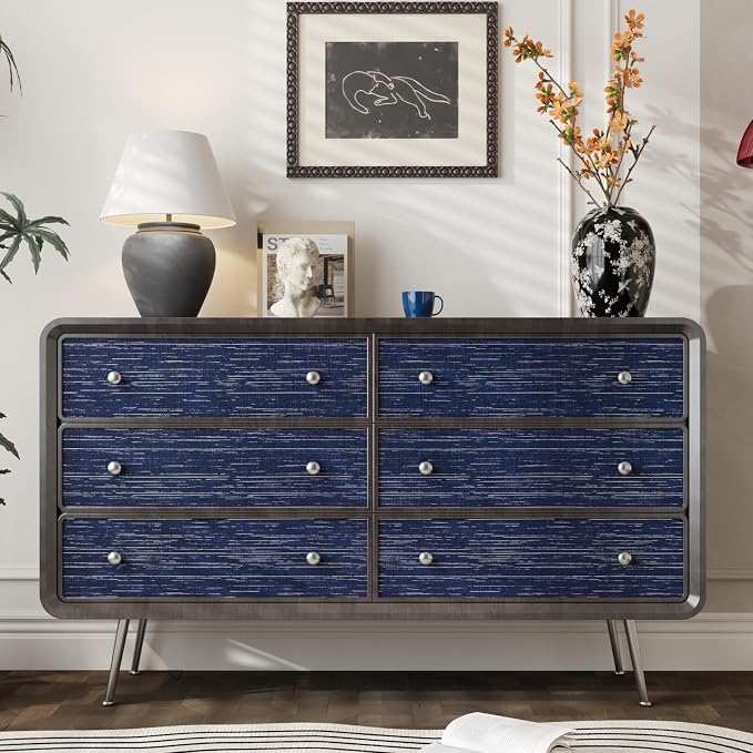 CRE8TIVE Wide Dark Blue Grasscloth Peel and Stick Wallpaper - Image 7