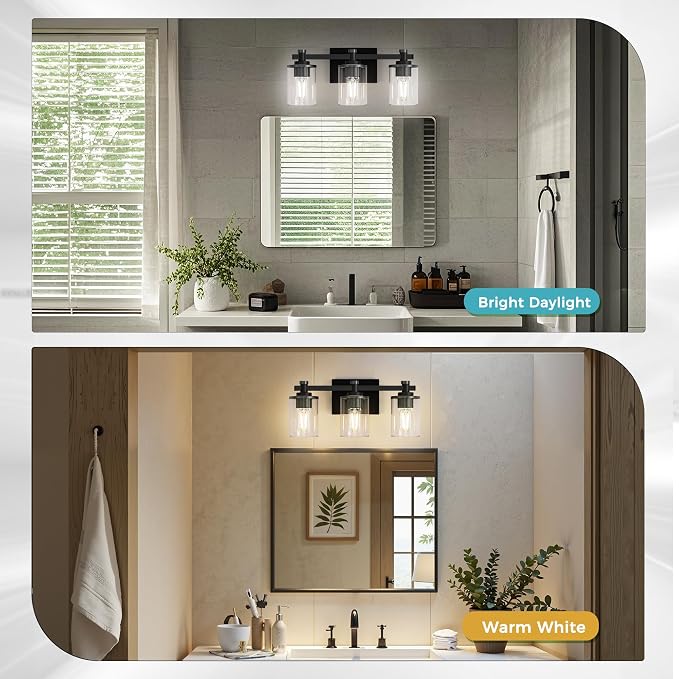 DORESshop 20 Inch Bathroom Light Fixtures, 3-Light Upgraded Matte Black - Image 3