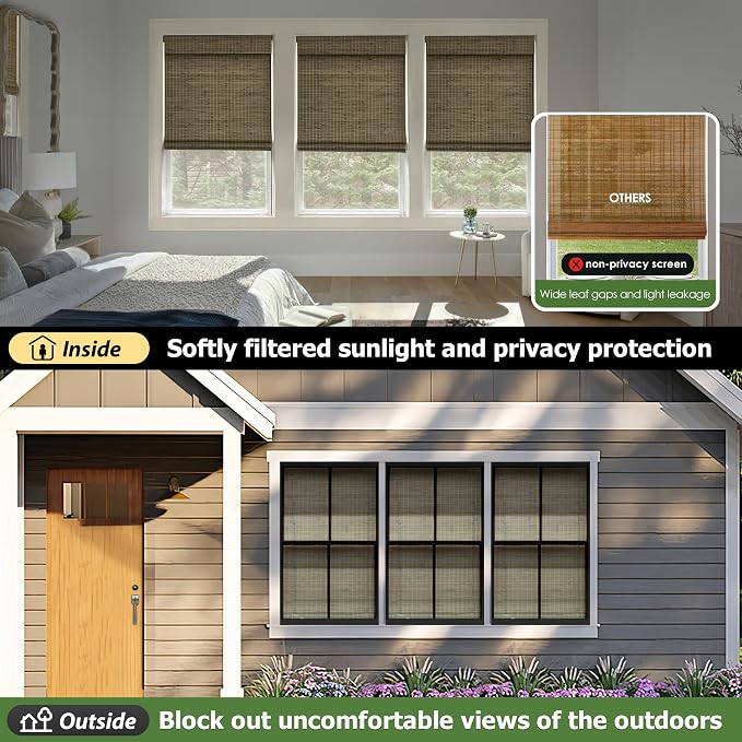 LazBlinds Cordless Bamboo Roman Shades, Privacy Blinds - Image 2
