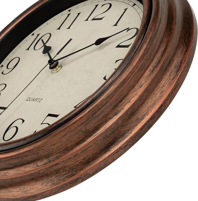 Foxtop Vintage Copper Wall Clock 12 Inch Silent Non Ticking Battery Operated - Image 6