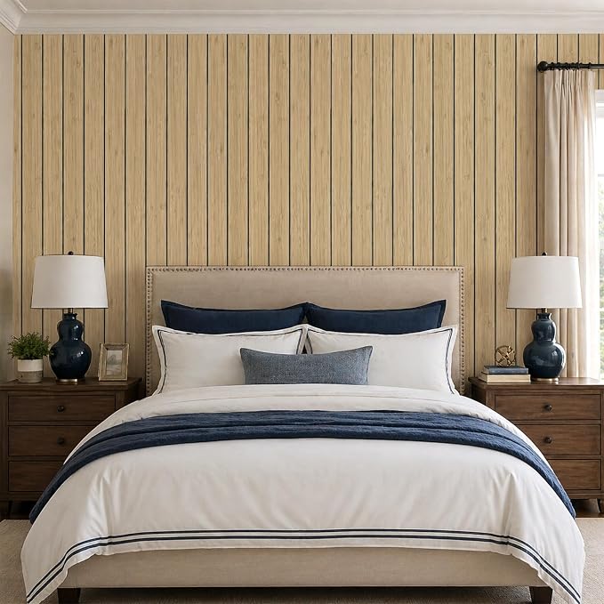 VEELIKE Tan Birch Wood Slat Wall Panels Peel and Stick Decorative Faux Wood - Image 4