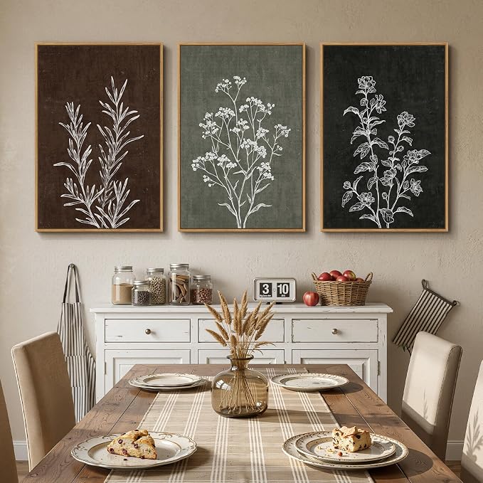 Framed Boho Botanical Wall Art for Living Room, 3 Piece Rustic Floral Canvas - Image 6