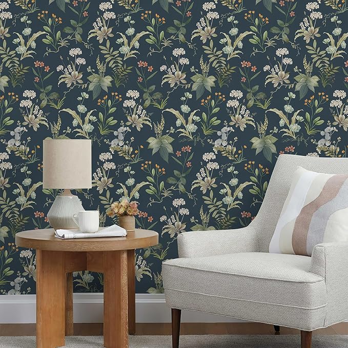 Simon&Siff Vintage Peel and Stick Wallpaper Blue Floral Wallpaper Wildflowers - Image 3