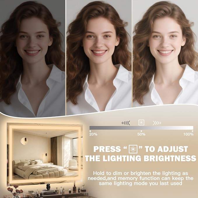 ROLOVE 38"x28" Inch Large Lighted Vanity Mirror, 3-Color Lighting & Dimmable - Image 4