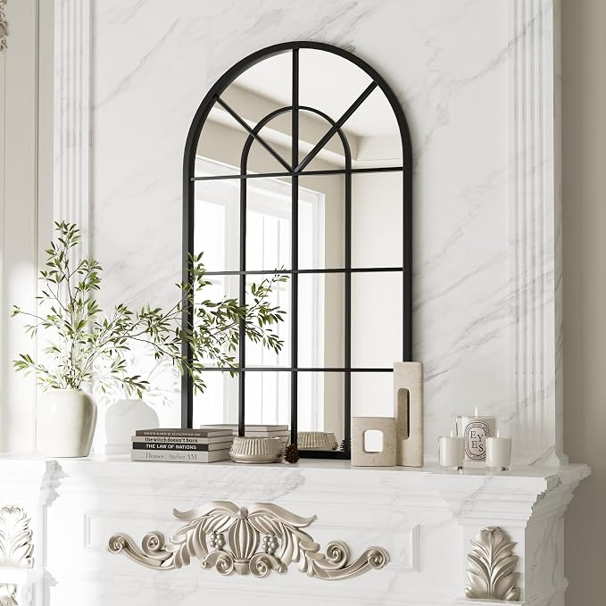 Dewfig Arch Wall Mirror Mounted Decorative, Arched Window Pane Mirror - Image 2