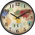 14" Silent Non-Ticking Vintage Distressed World Map Wall Clock, Battery by SCOAGE