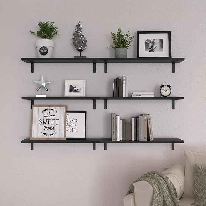 WOPITUES Wood Floating Shelves Set of 6, 24 inch Long Floating Shelves - Image 6
