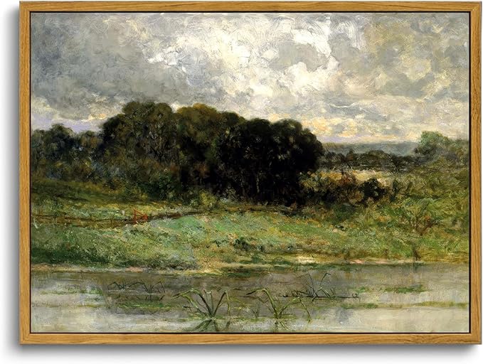 OIQArtOIQ Framed Vintage Landscape Wall Art Lake Natural Scenery Oil Painting by OIQArtOIQ