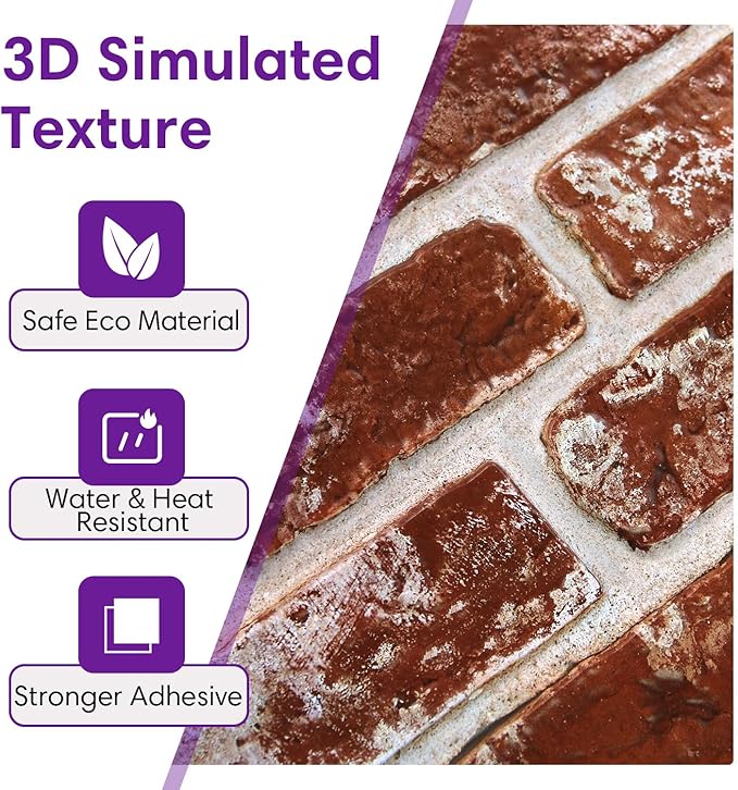 3D Peel and Stick Faux Brick Wall Panels 11.8" x 11.8" 10-Pack, Small - Image 4