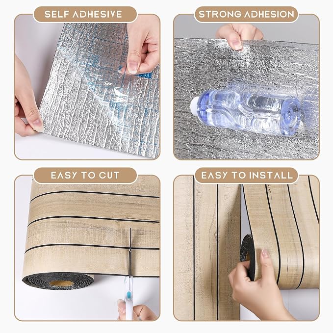 VEELIKE Sand Oak Wood Slat Wall Panels Peel and Stick Faux Wood Panels - Image 8