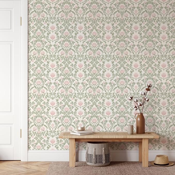 YXTII 590.5" × 17.3" Floral Wallpaper Peel and Stick Pink and Green Wallpaper - Image 4