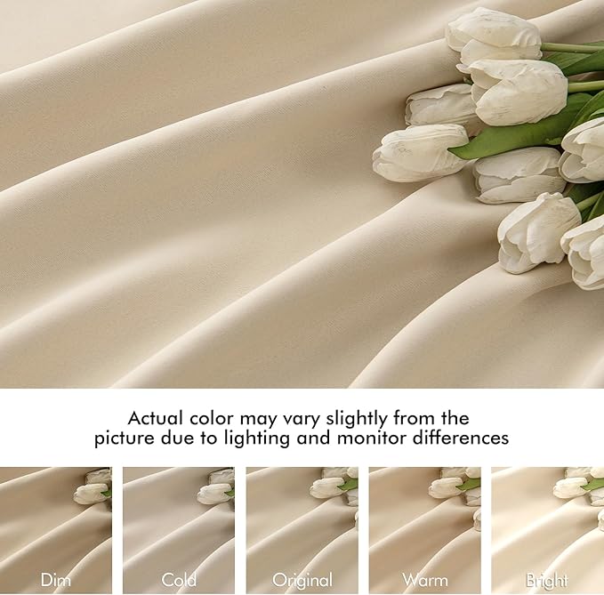 MIULEE Cream Beige Back Tab Light Blocking Curtains 80 Inch Length 2 Panels Set - Image 8
