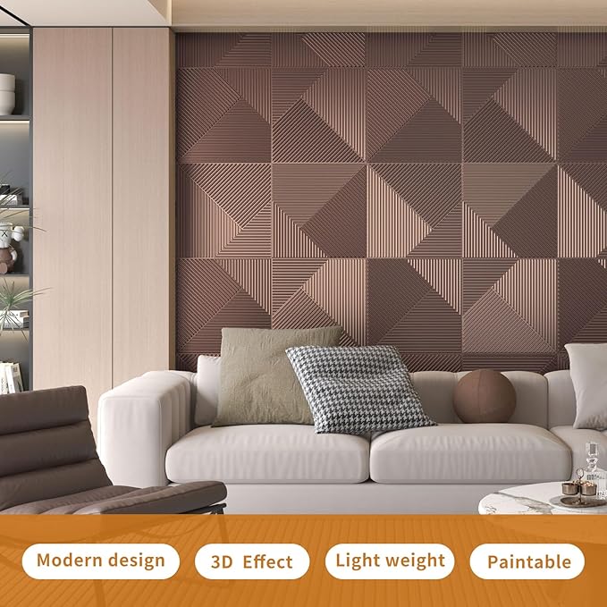 WOWSTAR 12-Pack 3D Wall Panels 19.7" x 19.7", Antique Copper Slat Wall Panels - Image 2