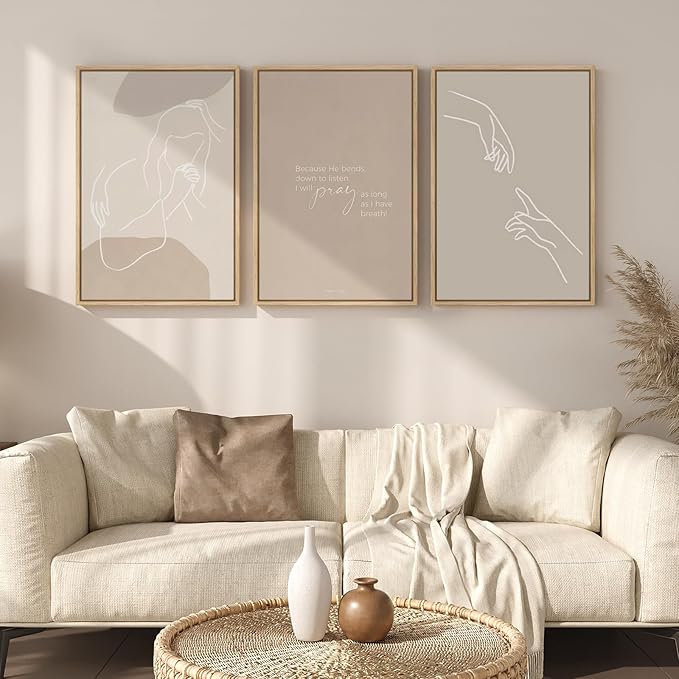 Framed Christian Wall Art Set of 3, Minimalist Neutral Beige Scripture Prints by Cuspin