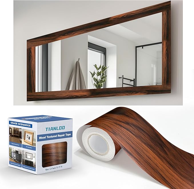 TIANLDD 27 FT Wood Grain Wallpaper Border, Removable Waterproof Mirror Border by TIANLDD