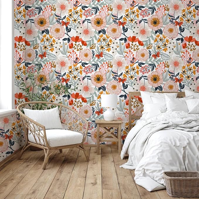 HAOKHOME Boho Peel and Stick Wallpaper Floral Wall Paper Removable - Image 2