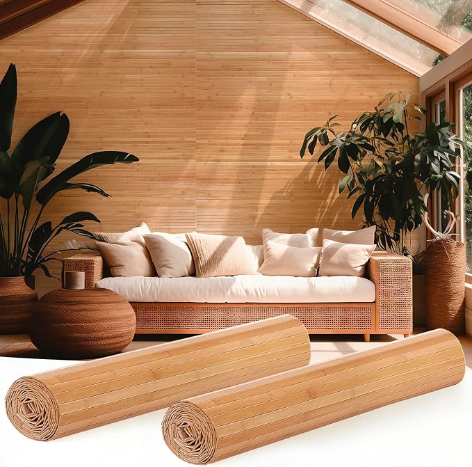 Juexica 2 Pcs Natural Bamboo Wall Panel 16 x 96 Inch Bamboo Covering Renewable by Juexica