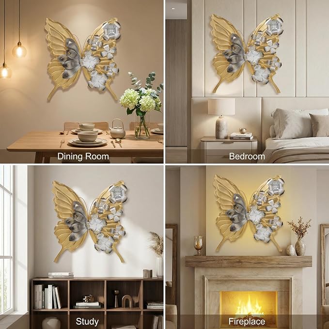 XWYLFDC Large Sized 3D Metal Wall Art Featuring Golden Butterfly - Image 3