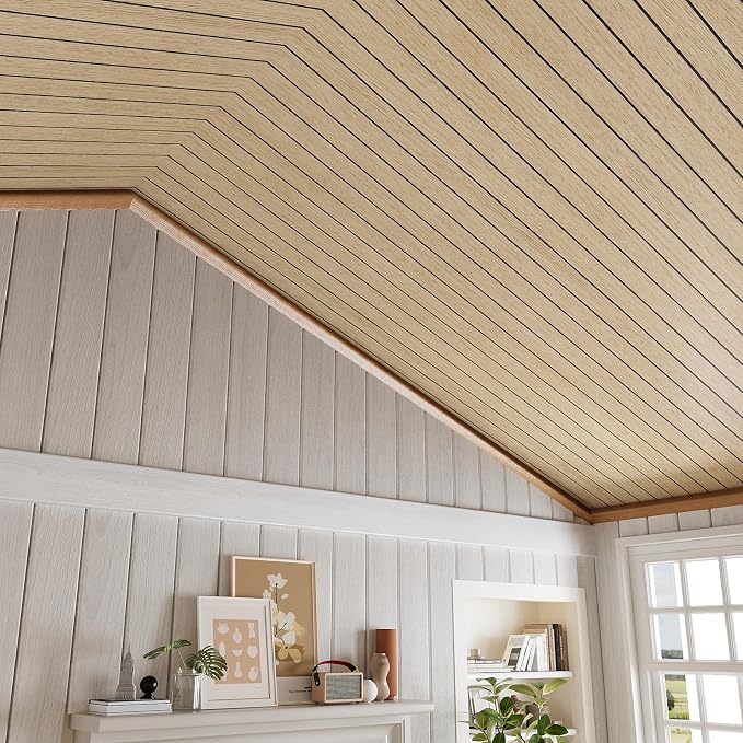 VEELIKE 30''x118'' Large Roll Wood Slat Wall Panel Peel and Stick Light Oak - Image 5