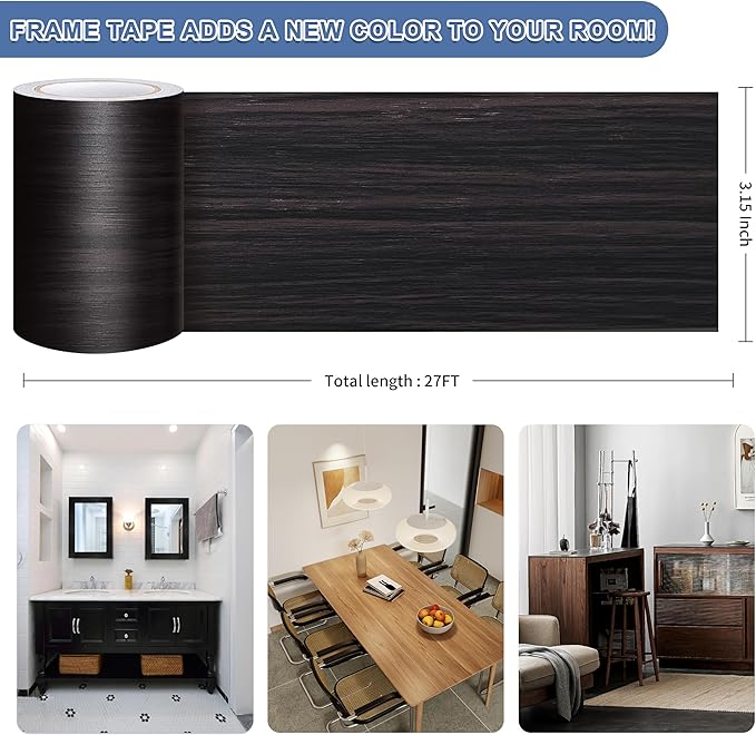 TIANLDD 27 FT Wood Grain Wallpaper Border, Removable Waterproof Mirror Border - Image 3
