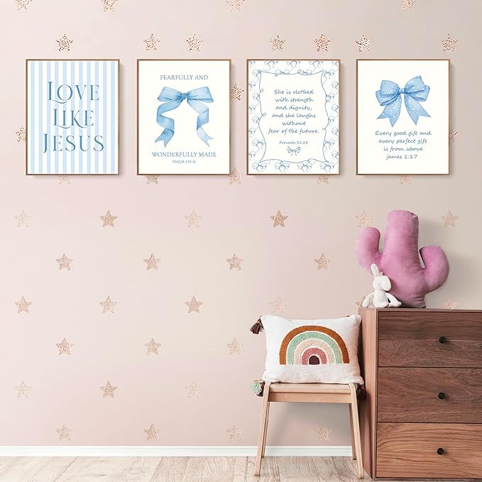 LARTSFRO Coquette Blue Bow Jesus Wall Art Decor Posters, Light Blue Bow - Image 3