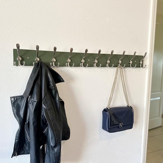 SKOLOO Creations Forest Green Solid Wood Wall Mounted Coat Rack, 10 Hooks - Image 5