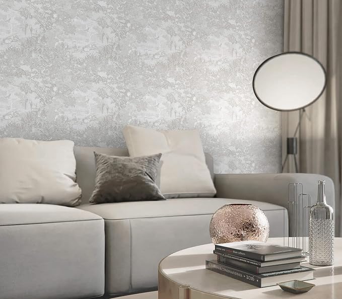 Heroad Peel and Stick Wallpaper Grey and White Vintage Forest Animals Floral - Image 8