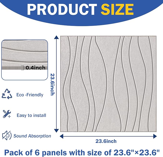 6 PCS Acoustic Panels, 23.6x23.6'' Self-Adhesive Soundproof Wall Panels - Image 7