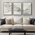 Large Framed Neutral Modern Abstract Wall Art, 3 Piece Black and Beige Canvas by Cuspin