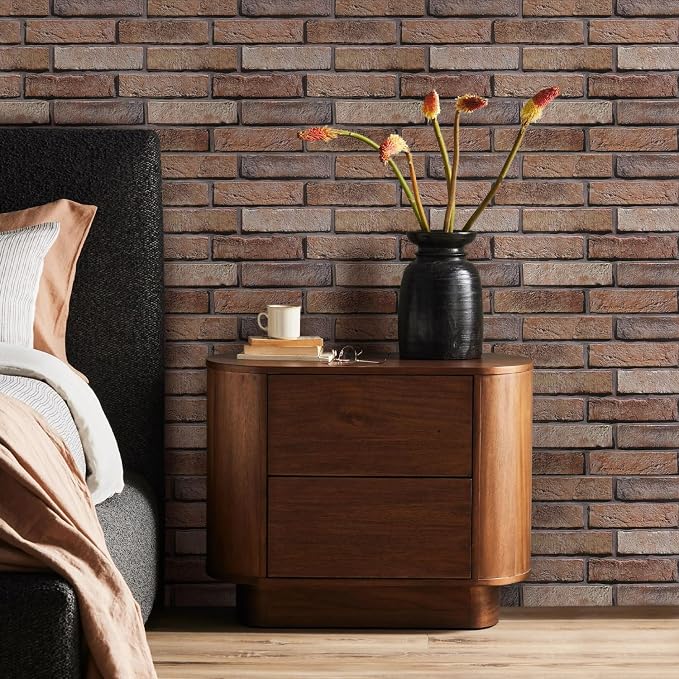 COMSTICKC 3D Brown Faux Brick Wall Panel Peel and Stick Wall Covering, Not Real - Image 7