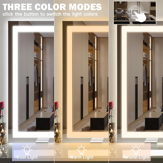 ROLOVE 40x28 Inch Lighted Vanity Mirror, 3-Color Lighting & Dimmable Modes - Image 3