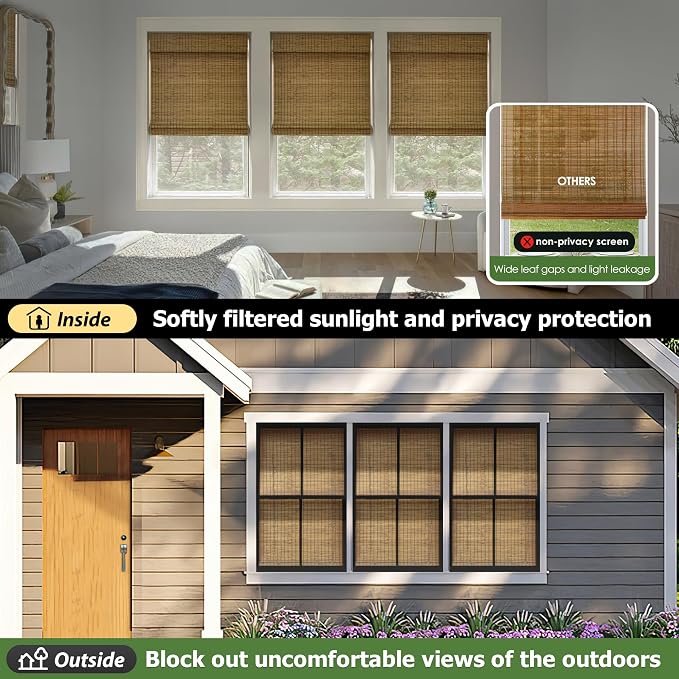 LazBlinds Cordless Bamboo Roman Shades, Privacy Blinds - Image 2