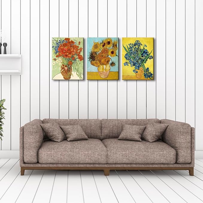 Wieco Art 3 Panels Canvas Prints of Vincent Van Gogh Paintings Reproduction Red - Image 3