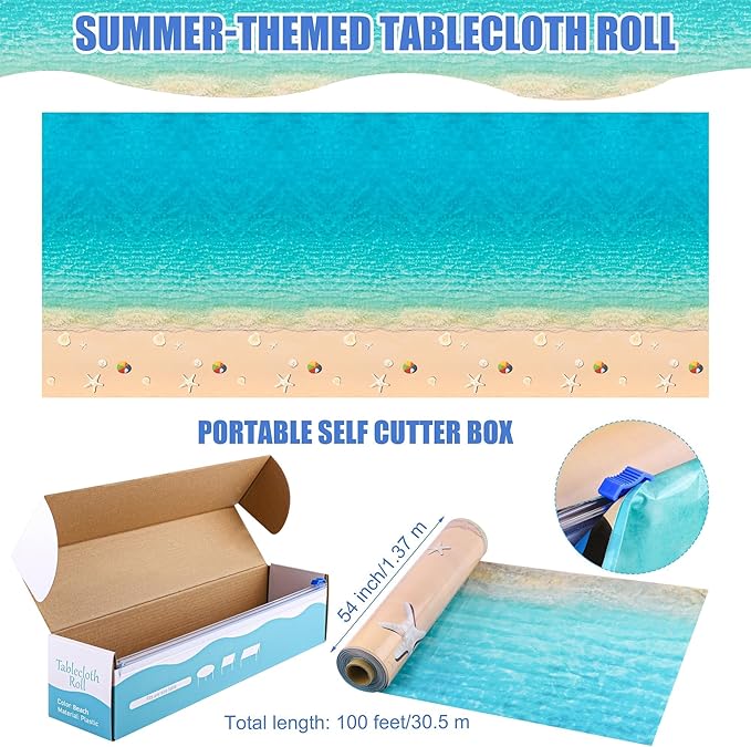 Kochorie 100 Ft x 54 Inch Summer Beach Tablecloth Roll - Image 2