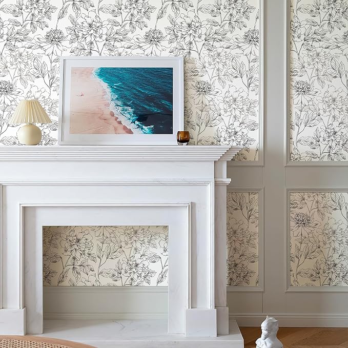 JiffDiff Peel and Stick Wallpaper Black and White Floral Wall Paper 17.3" x - Image 6