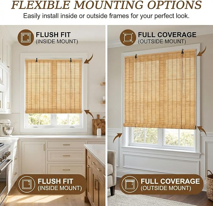 Glimer Bamboo Blinds for Interior Windows, Natural Roll Up Bamboo Shades for - Image 4