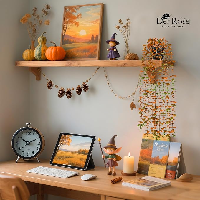 Der Rose 1Pcs Fake Fall Plants Hanging Orange Artificial Potted Faux Eucalyptus - Image 7
