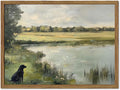 Framed Vintage Hunting Black Dog Wall Art, Rustic Country Nature Landscape by Unknown