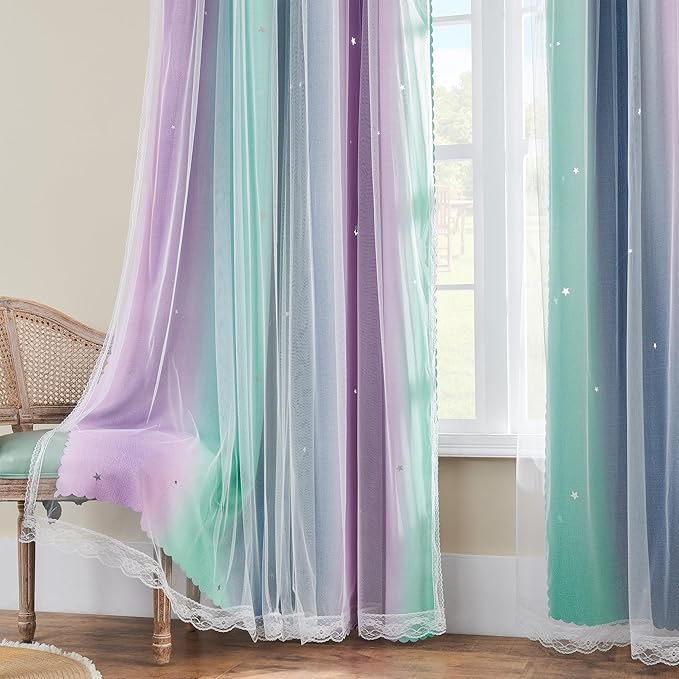 XiDi Curtains for Bedroom Decor, Rainbow Purplgreen grey34/96 - Image 5