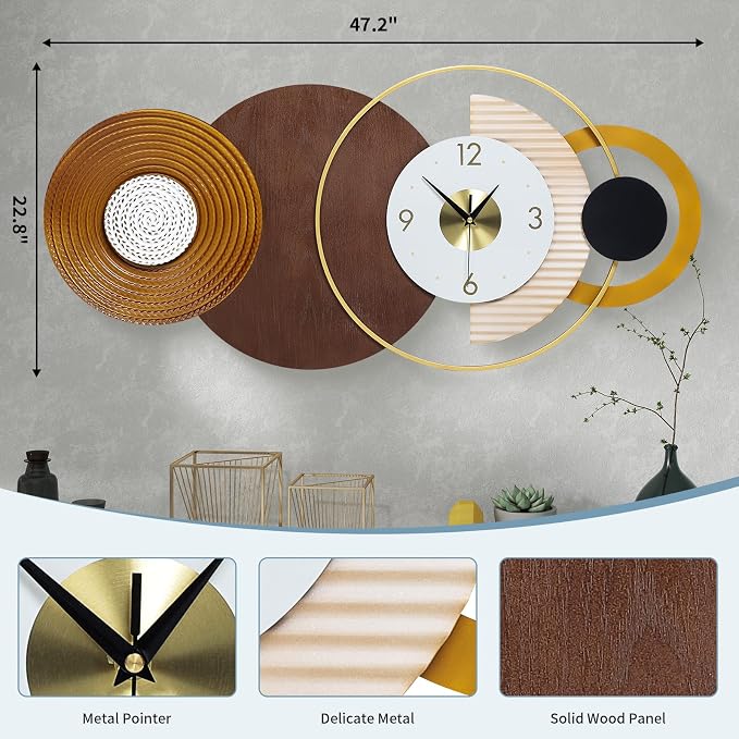 47.2x22.8 inch Large Mid Century Wall Clock - Image 2