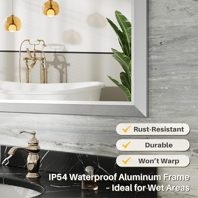 36x36 Inch Brushed Silver Bathroom Mirror - Image 3
