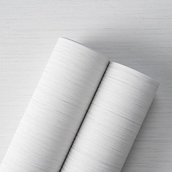 Grasscloth Textured Wallpaper White Peel and Stick 24inX393in Fabric Wall Paper - Image 7