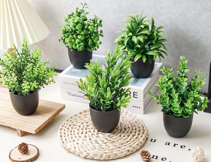 Der Rose Fake Plants 12 Pack Artificial Plants Small Faux Plants in Black Pot - Image 3