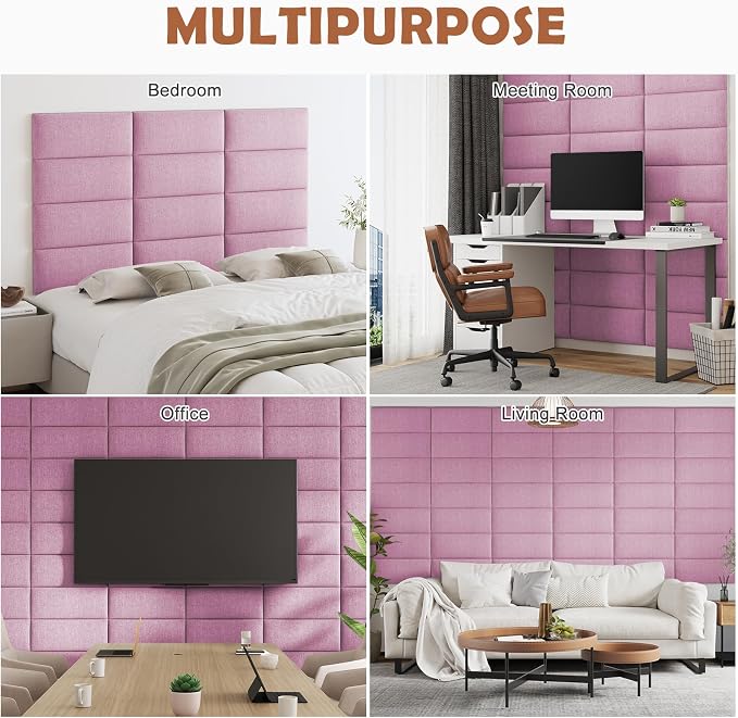 IFNOW Upholstered Wall Mounted Headboard, 3D Soundproof Wall Panels Peel and - Image 6
