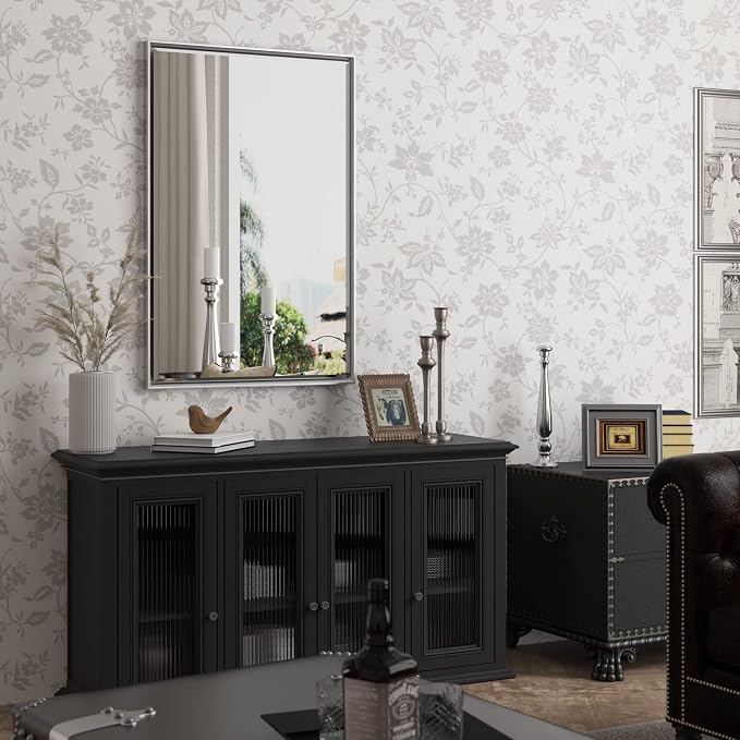 Silver Bathroom Mirror, 24x36 Inch Beveled Vanity Mirror - Image 6