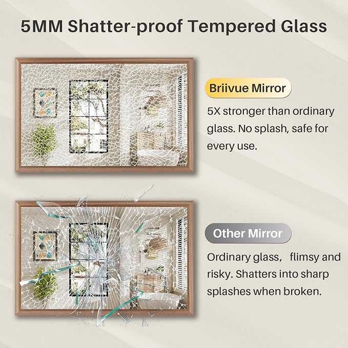 40x36 Inch Bathroom Mirror for Wall, Anti-Rust Walnut Wood Grain Metal Framed - Image 8