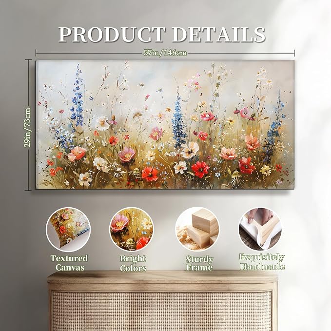 SERIMINO Modern Wildflower Wall Art, Rustic Botanical Floral Extra Large Artwork - Image 6