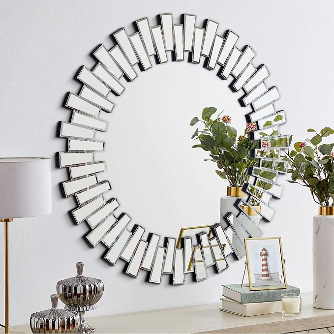 Chende 40'' Large Round Mirror, Modern 3D Decoratiave Wall Mirror - Image 9